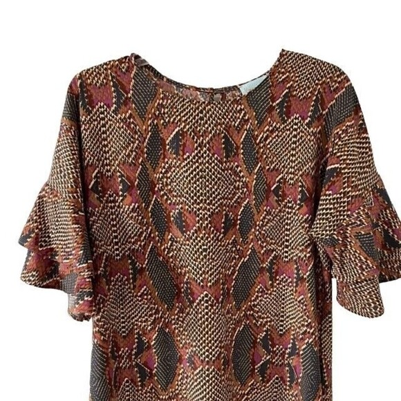 Veronica M Snakeskin Flutter Sleeve Dress Size Large - Picture 3 of 9